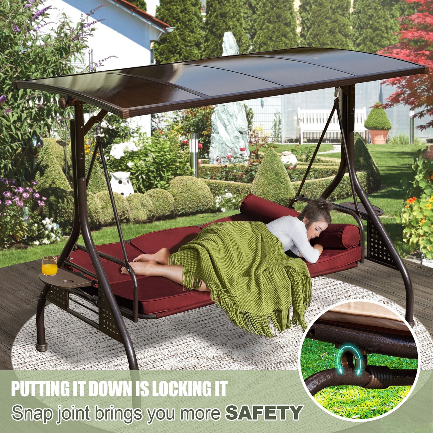 Yalissey  3 in 1 Outdoor Porch Swing with Adjustable Canopy