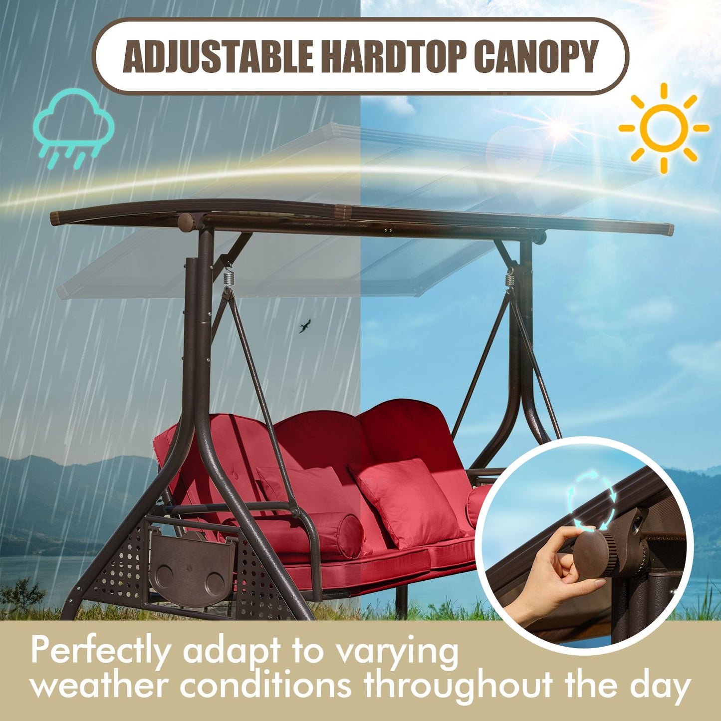 Yalissey  3 in 1 Outdoor Porch Swing with Adjustable Canopy