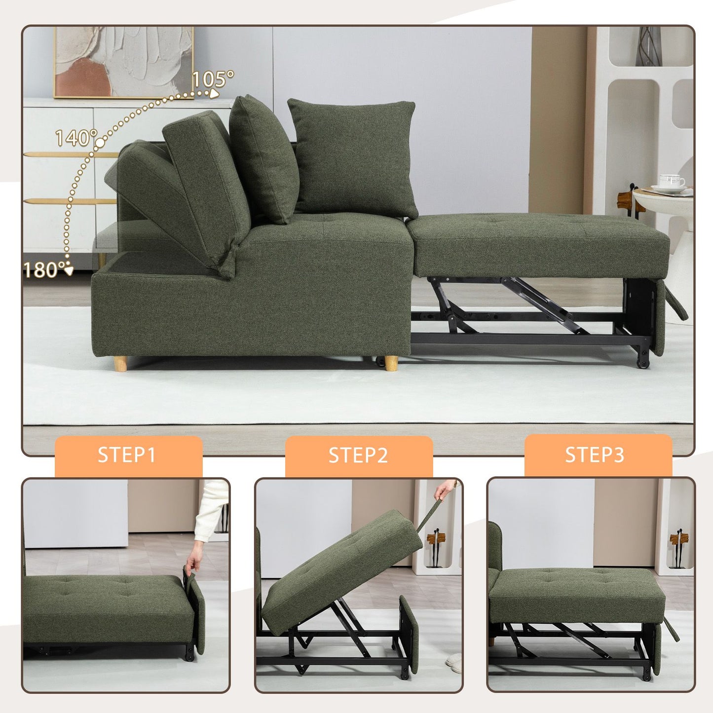 Sleeper Sofas Couch with Pull Out Foldable Bed for Living Room